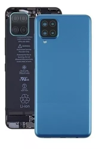 TAPA Repuesto Para Samsung A12 Azul- NEGRO con lente de camara  